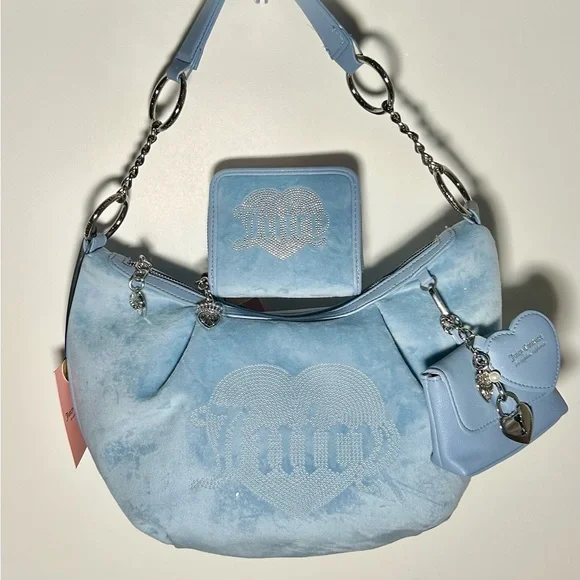 NWT Juicy Couture Queen Couture Hobo Sloucy Shoulder Bag w wallet, bracelet blue - Picture 14 of 17